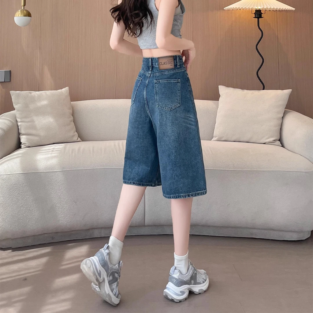 美式阔腿七分牛仔裤女2025年夏季新款7分裤显瘦直筒八分爆款裤子