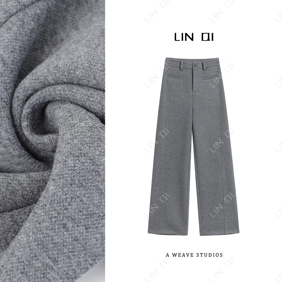 藏肉显瘦 时尚保暖直筒裤女2024冬季新款简约宽松收腹瘦腰长裤