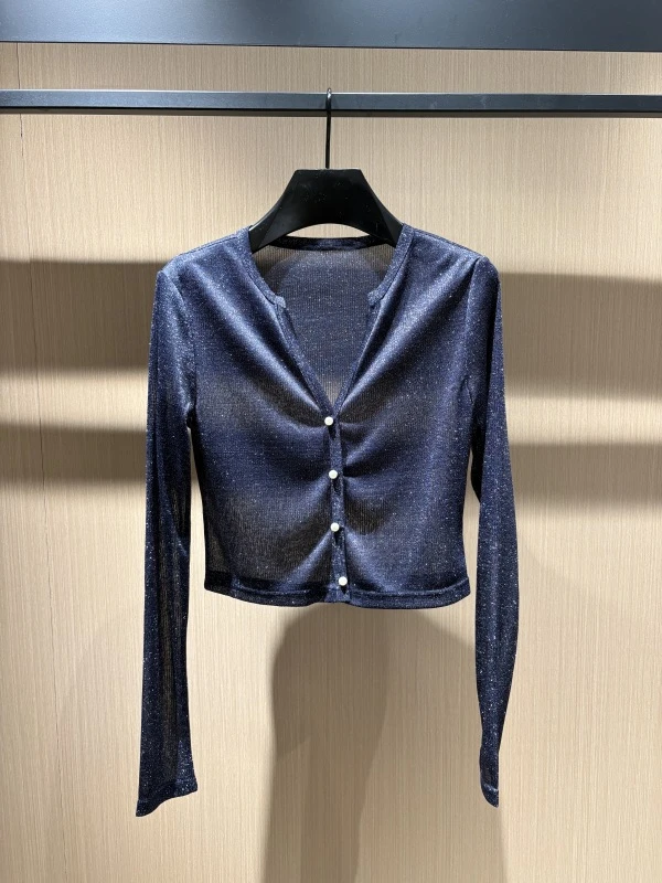 Eio 2025夏季新款蓝色排扣长袖开衫 KX2502011