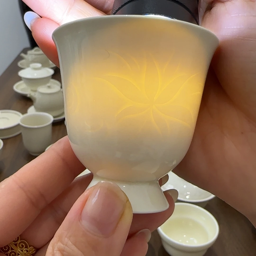 微微瑕定瓷手工铃铛高足杯不发礼盒