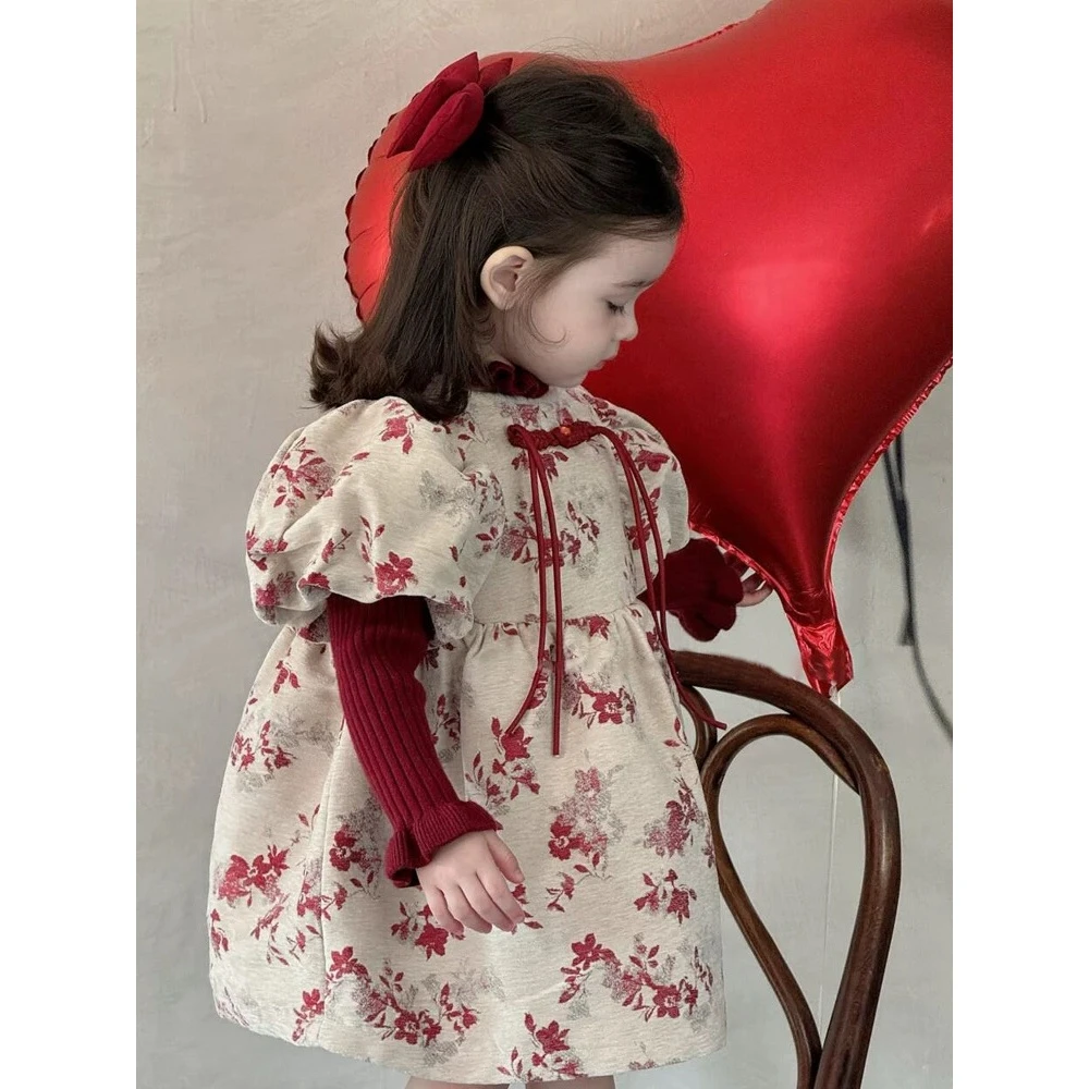 【Rainbow】2024冬款古装国风泡泡袖旗袍公主裙拜年服-68206