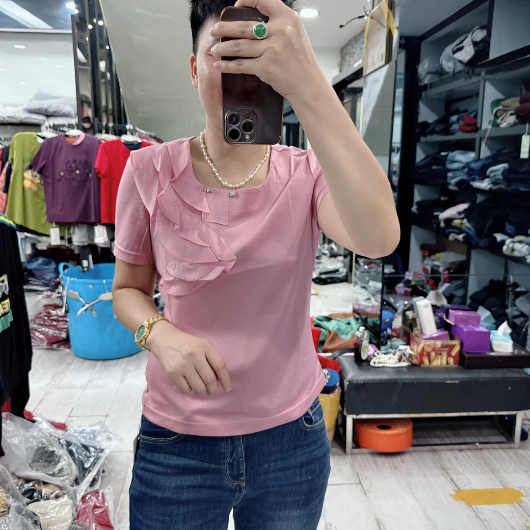 韩货高档3色丝光棉荷叶边凉爽上衣8610品