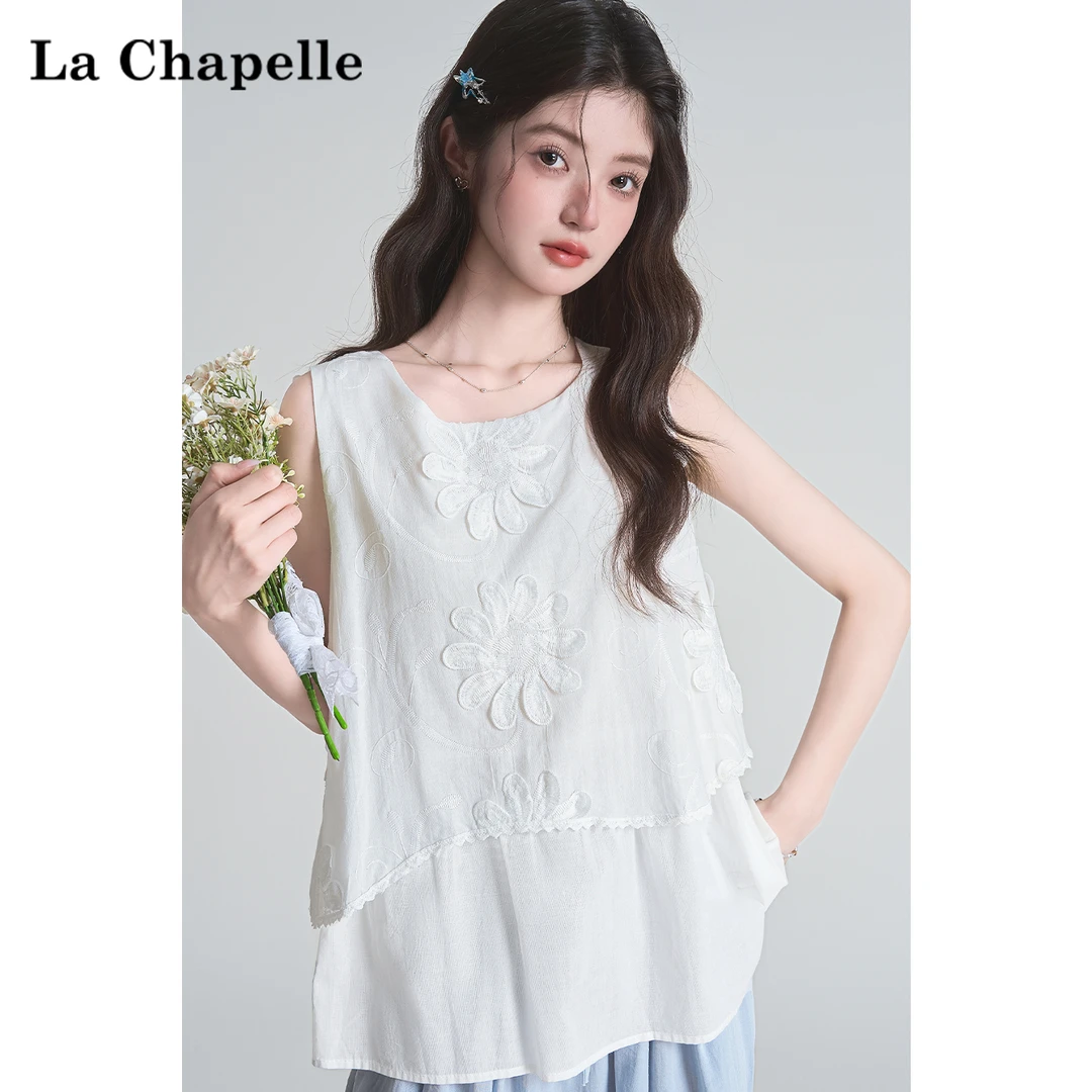 拉夏贝尔2025新款韩系设计感小众花朵无袖衬衫女设计感气质上衣