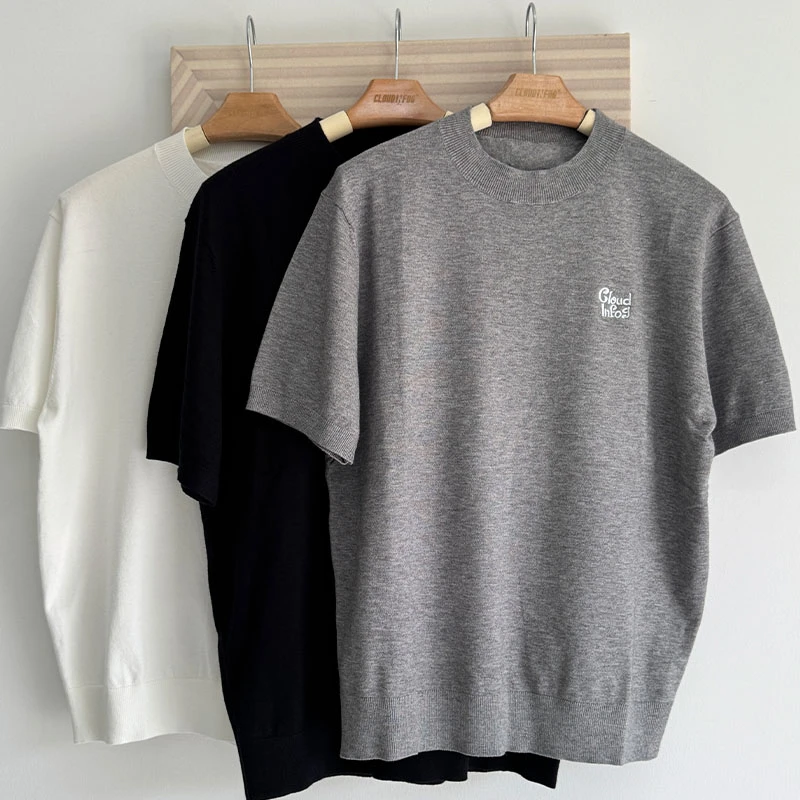 Cloud in Fog/拨雾见云老钱风短袖针织T恤男士休闲百搭夏季短袖T