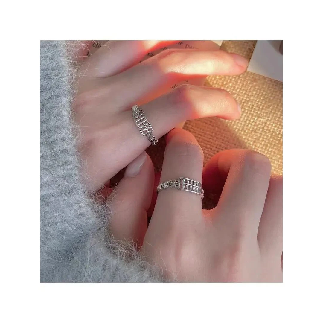 足银戒指 足银990如意算盘戒指女钱币食指戒小众个性时尚网红银戒