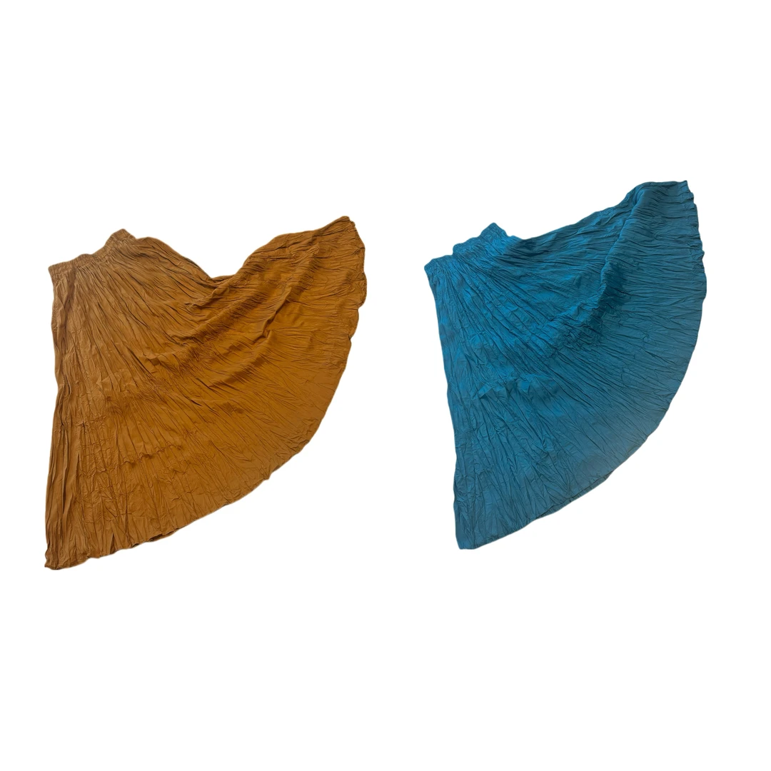 2025夏季新款双色多巴胺慵懒感褶皱纯色大摆裙半身裙遮胯显瘦女