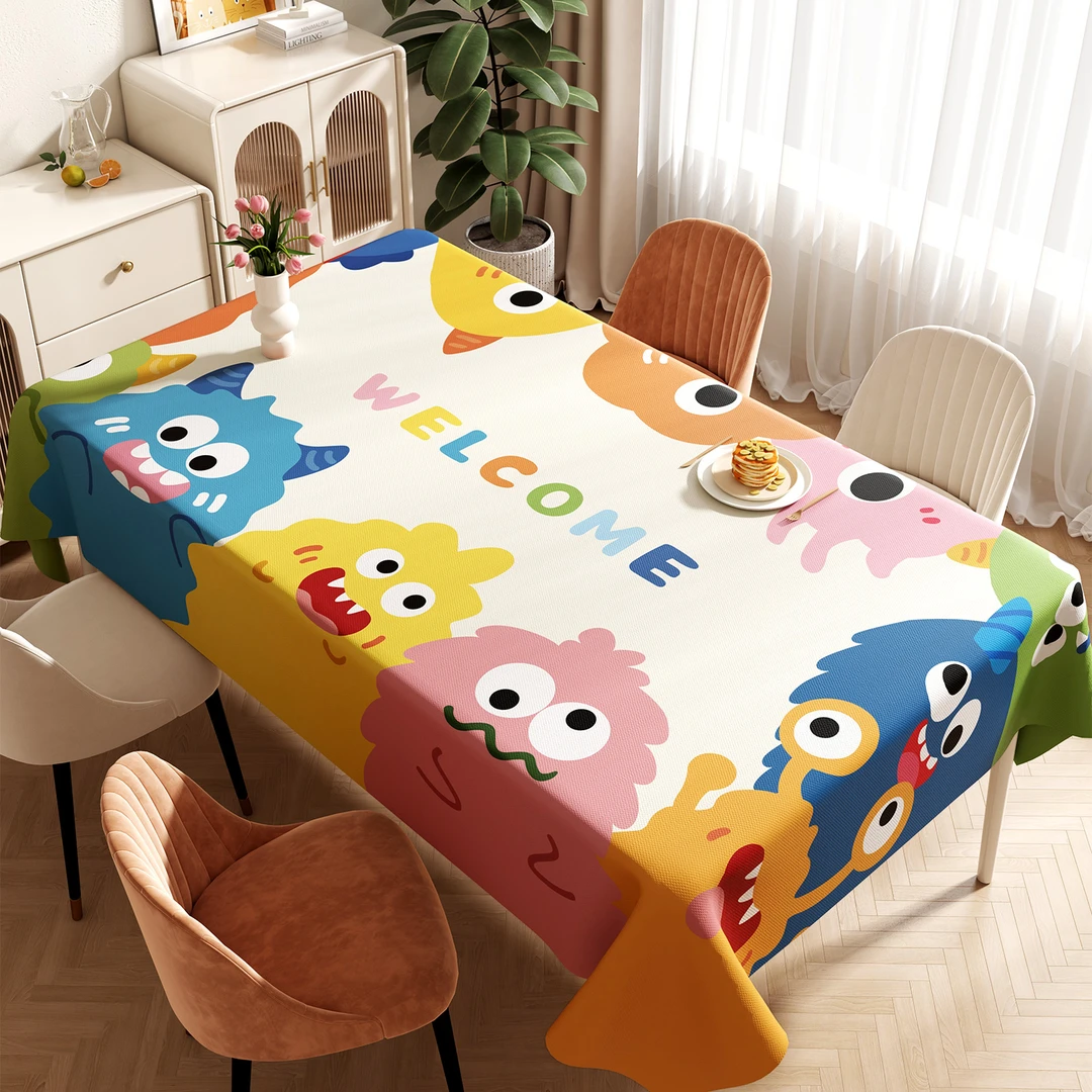 多巴胺桌布免洗防水防油防烫pvc茶几台布卡通轻奢长方形茶几桌垫