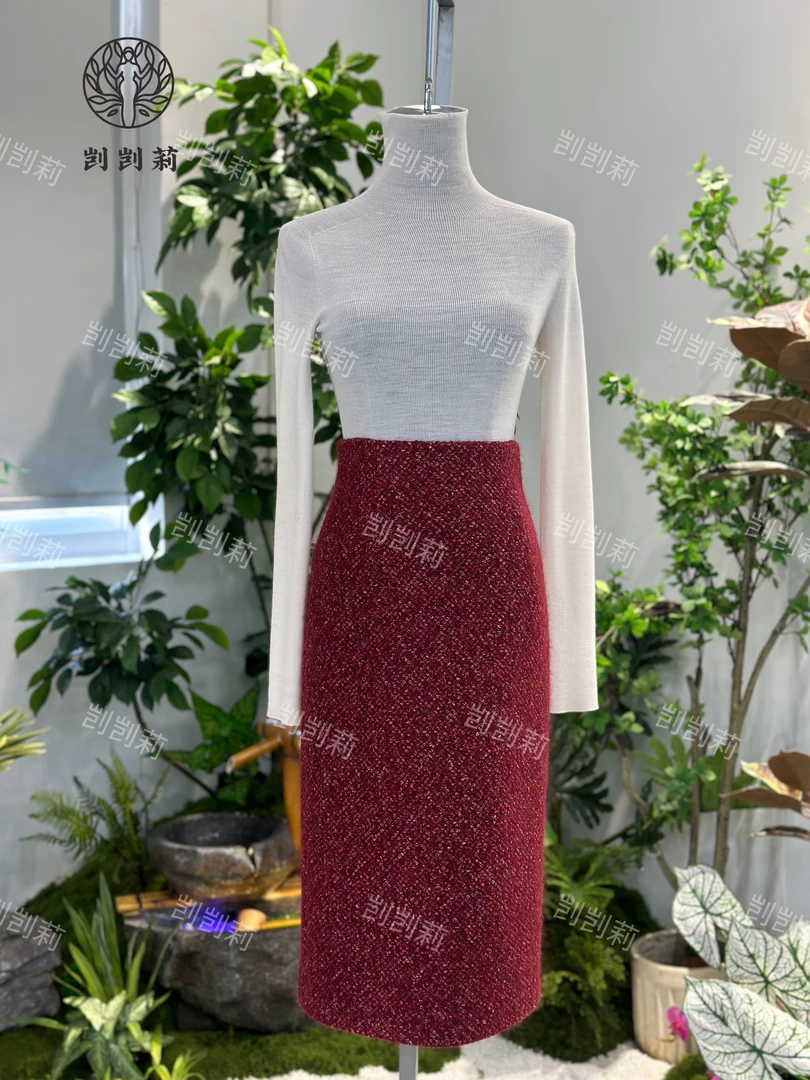 剀剀莉 冬季新款（胭脂梦半身裙）红色精致修身半身裙0-15度