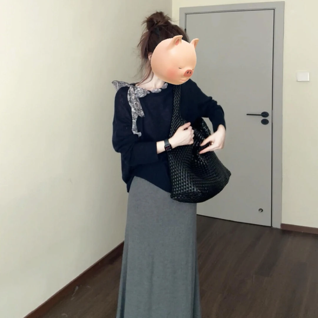 韩系慵懒风藏青色套装裙子秋季2025新款高级感早秋气质穿搭一整套