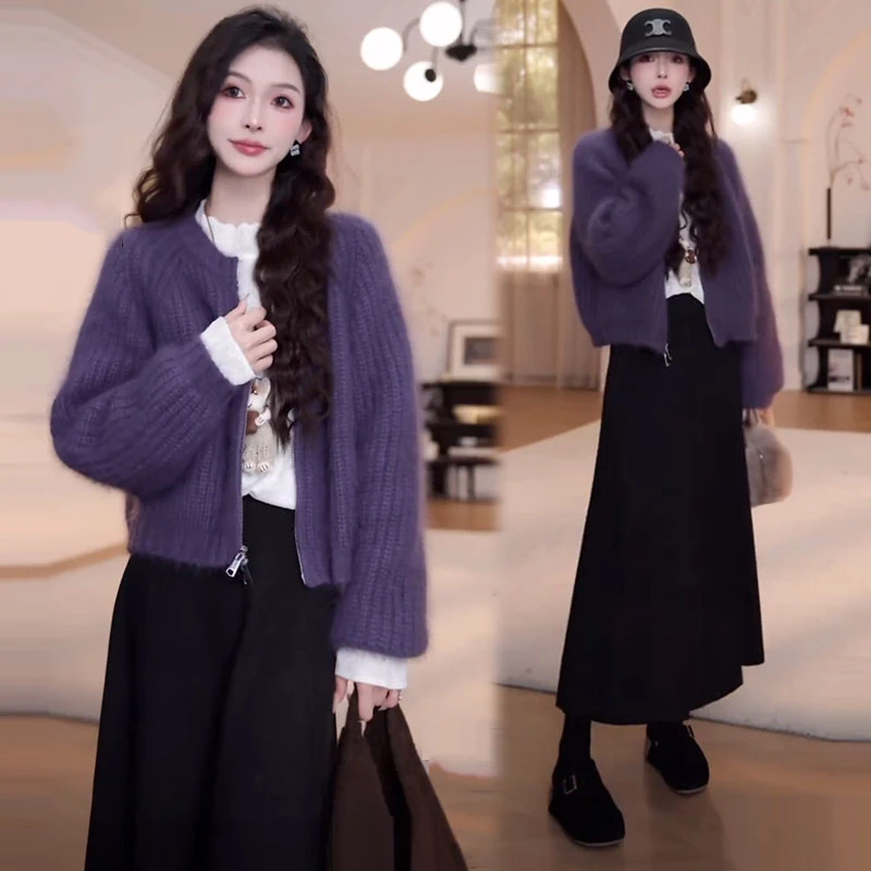 针织短外套女2025秋季新款时髦洋气宽松显瘦拉链开衫长袖气质毛衣