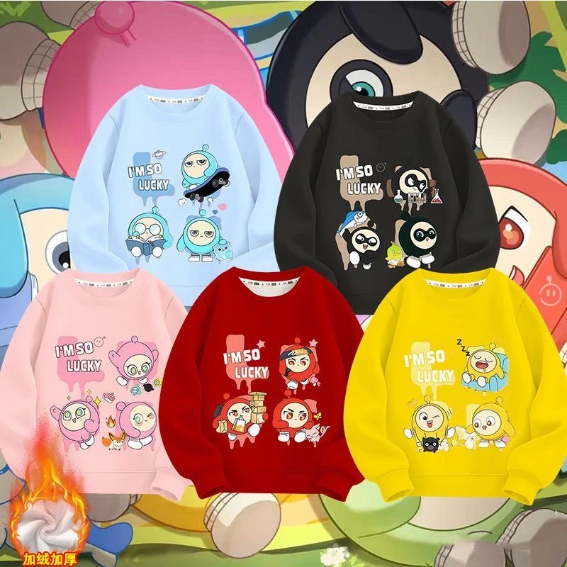 2025卡通印花秋冬新款蛋仔派对艾比儿童加绒卫衣男女童装休闲上衣
