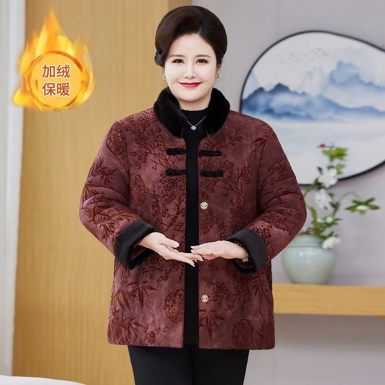 冬季新款中老年女装短款时尚气质女装冬装棉衣加厚保暖复古棉袄