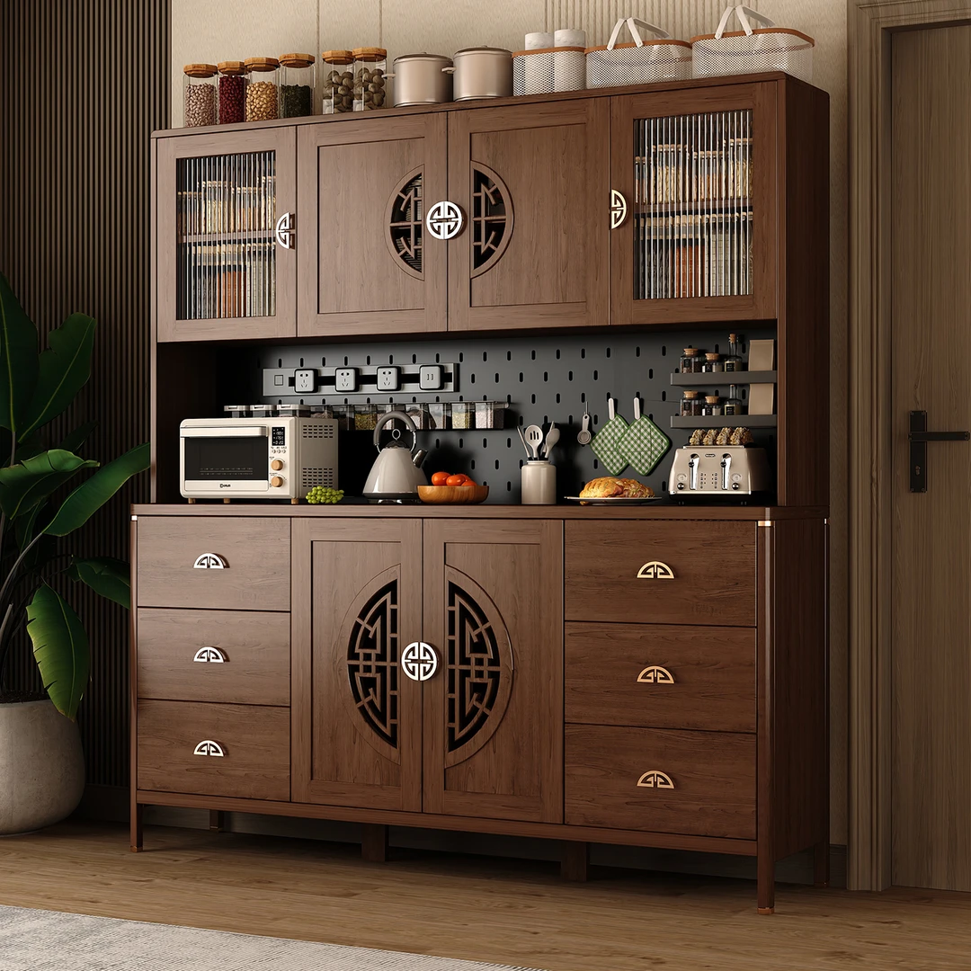 新中式餐边柜厨房家用碗柜置物柜客厅隔断大容量餐厅储物祥云纹