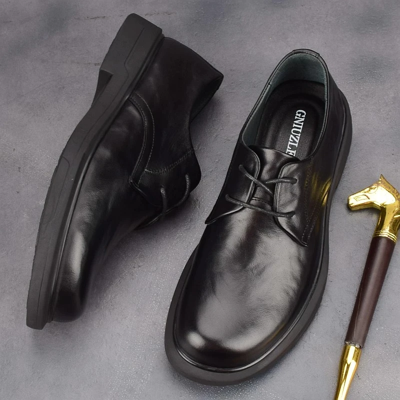 外贸男鞋春秋英伦大头鞋宽脚皮鞋男士商务正装休闲系带上班鞋