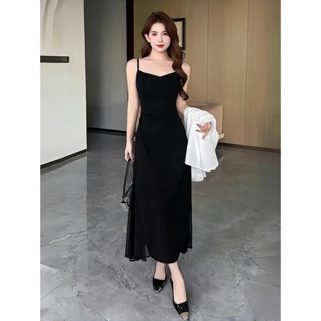 5217高级感气质吊带连衣裙女夏季2025年新款修身显瘦内搭小黑裙