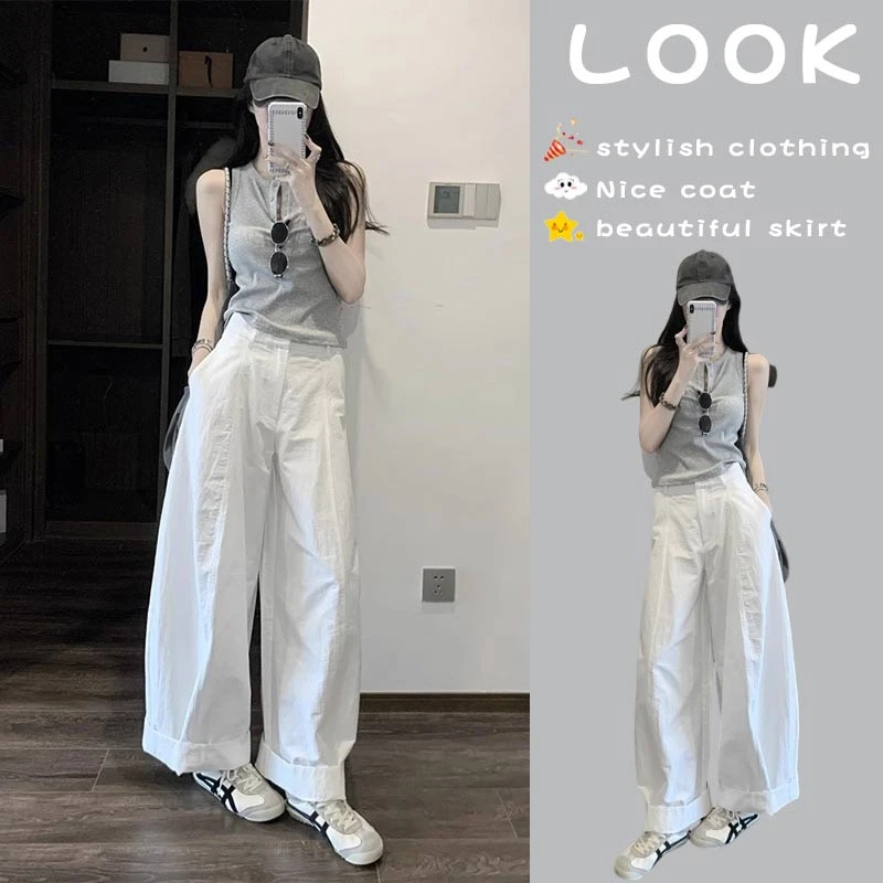 2025年夏季新款一整套慵懒风松弛感韩系针织背心阔腿裤子休闲套装