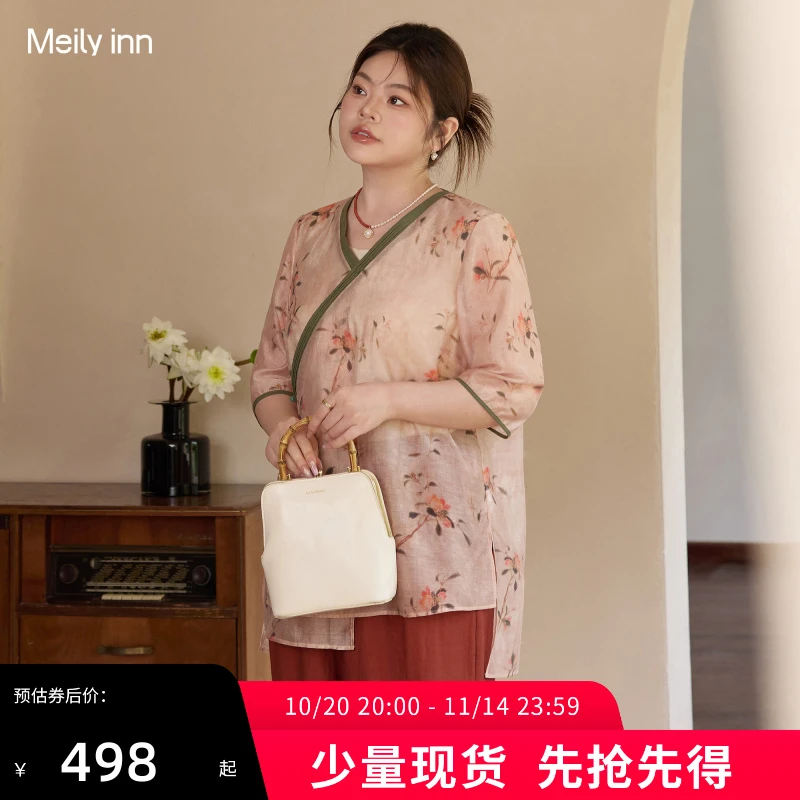 美丽客栈2025夏新款胖mm新中式国风斜门襟上衣显瘦遮肚短袖t恤