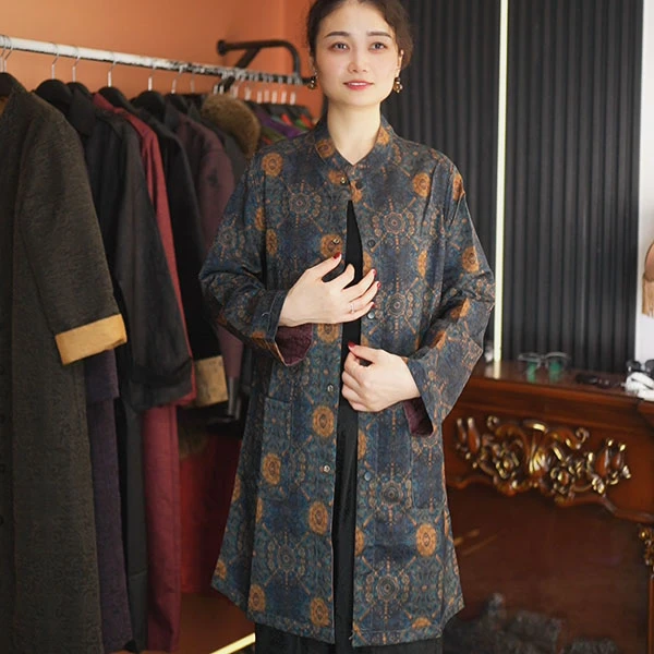 2025新款双面双穿新中式立领复古外套气质风衣女士