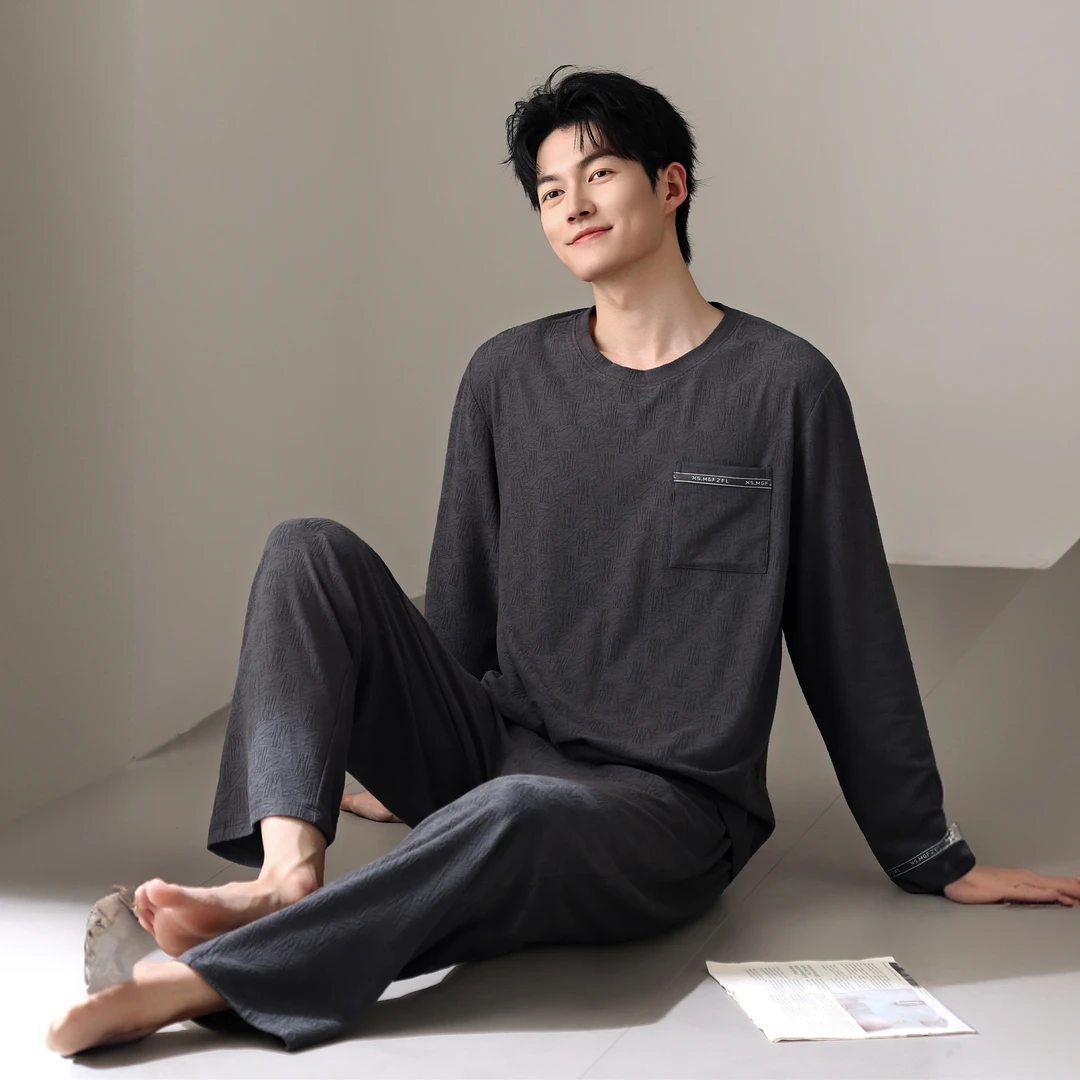 FANCBUDY睡衣男士春秋款纯棉长袖秋季休闲大码秋冬薄款家居服
