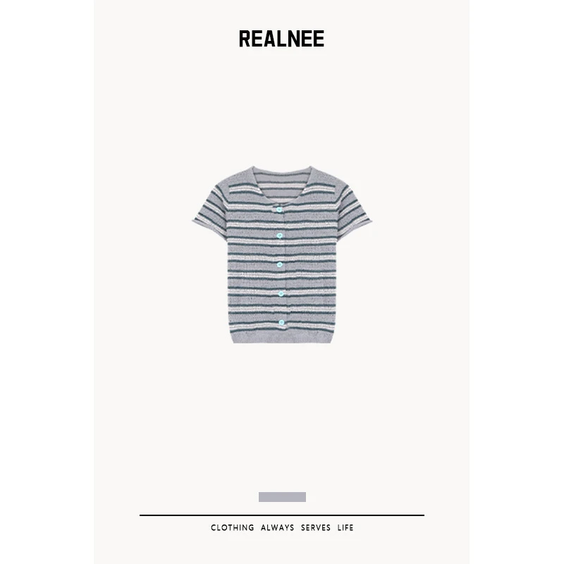 REALNEE【攀上云端】夏日条纹针织衫松弛感线性美学02200
