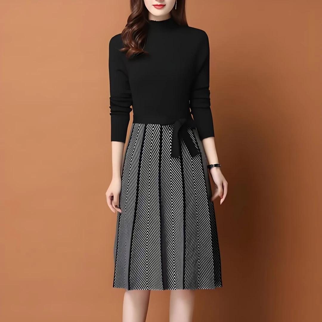 小码洋气时尚百搭气质修身秋冬长袖中长款连衣裙秋季显瘦裙子长裙