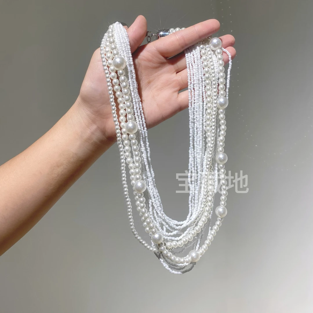 非金属仿水晶项链 2970多层法式复古珍珠项链主纱小众礼服配饰