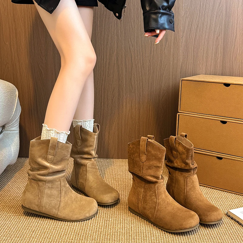 复古短靴子女2025秋季内增高美拉德西部牛仔马丁靴勃肯堆堆靴单靴