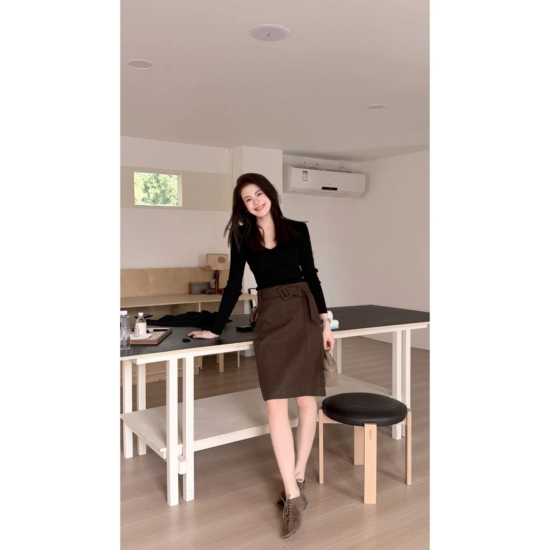 YPP!【气质毛呢中裙】韩系复古质感百搭加厚毛呢气质中裙半身裙