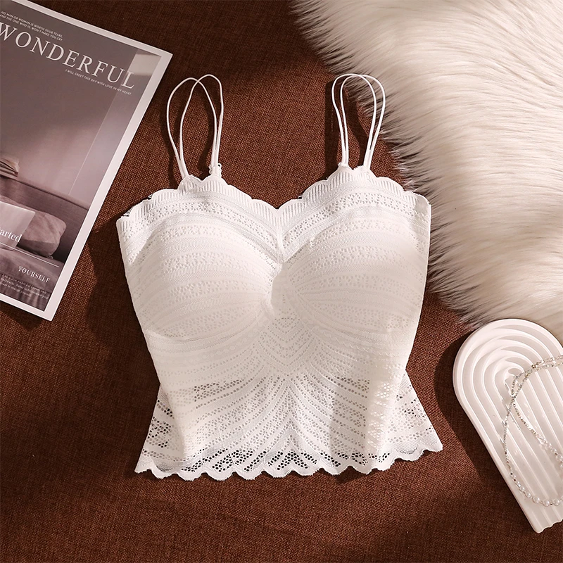 性感白色蕾丝花边吊带背心女2025春夏新款文胸美背一体防走光上衣