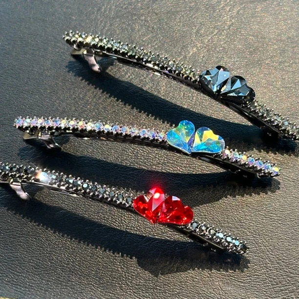 韩国以琳桃桃心动系列华子钻理工男弹簧夹6公分- 绯墨