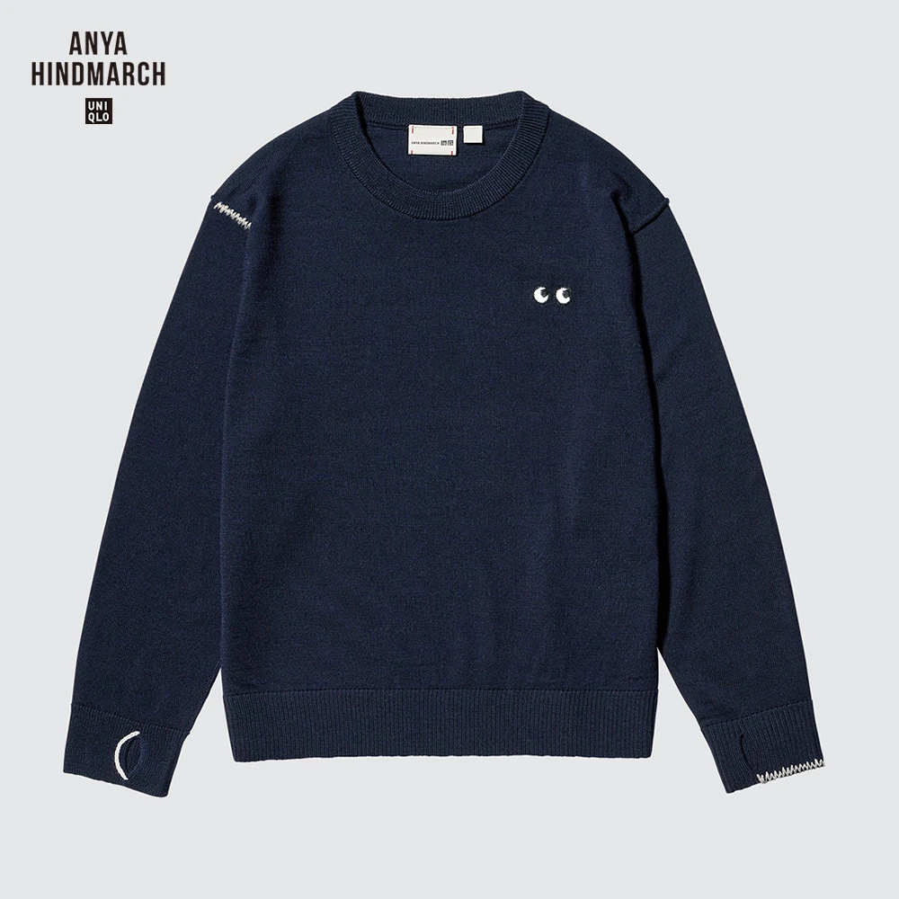 优衣库合作款童装男童女童精纺美利奴羊毛圆领针织衫长袖473334