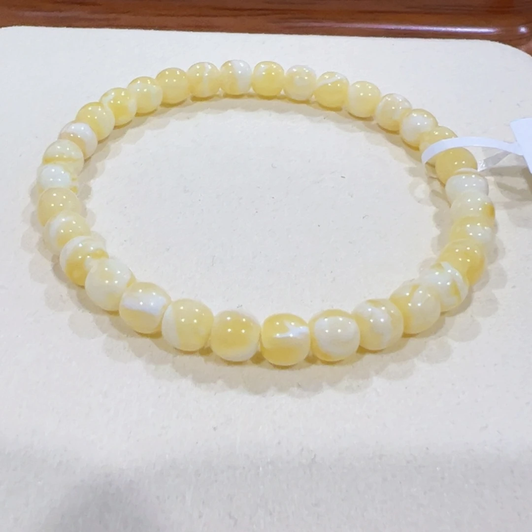 未镶嵌蜜蜡手链6m 瓷白花老型手串