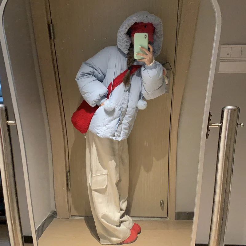 奶fufu羊羔毛拼接可爱面包棉服女短款2025冬新款韩版加厚学生外套