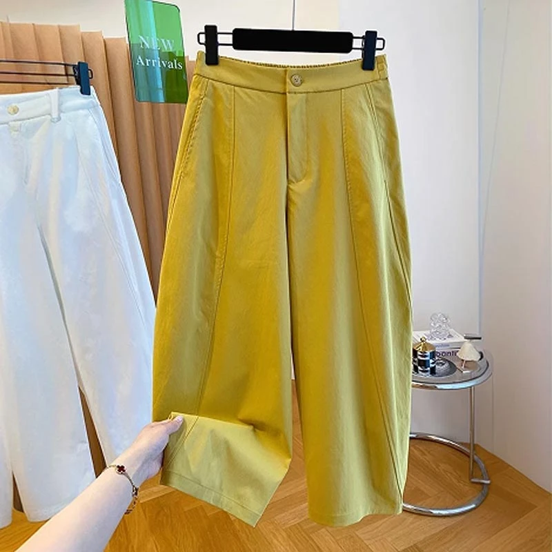 2025夏季新款韩版宽松高腰显瘦八分弯刀休闲裤女高级感百搭直筒裤