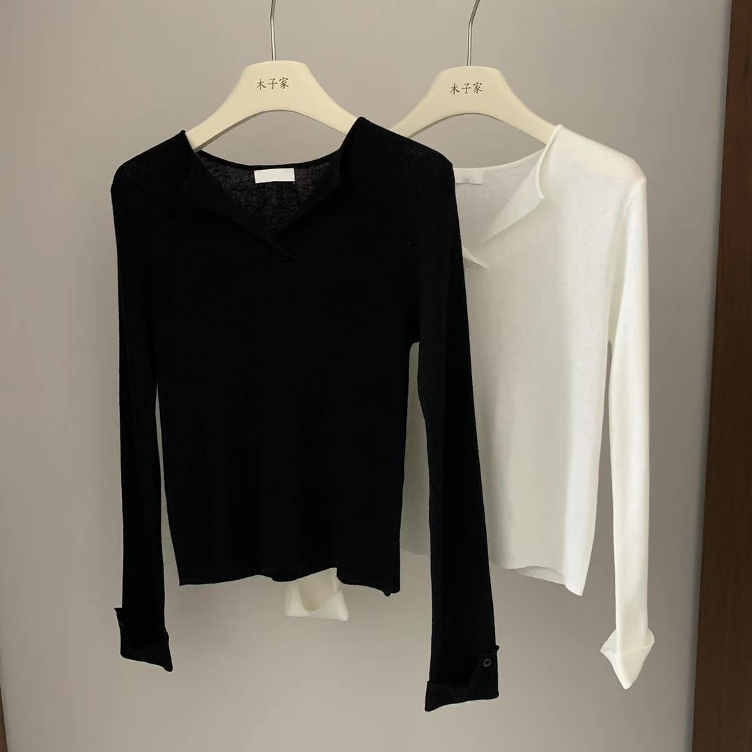 气质修身显瘦V领针织打底