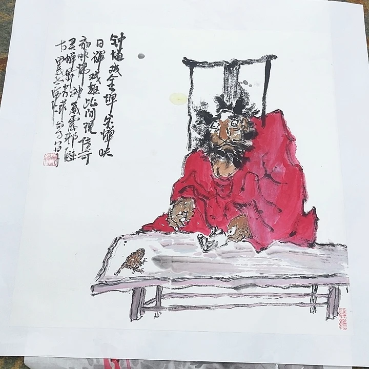 国画三尺斗方海勇微瑕