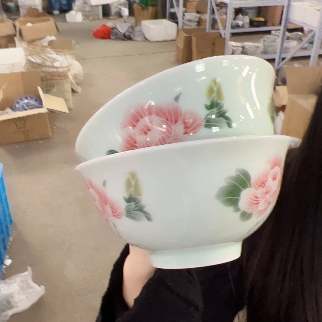摆件瓷景德镇陶瓷影青5寸芙蓉对花碗2个
