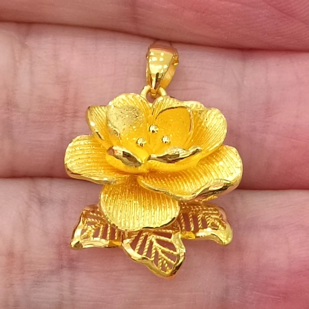 足金999黄金吊坠实心牡丹花型女式正品纯黄金新款吊坠挂坠5.99克