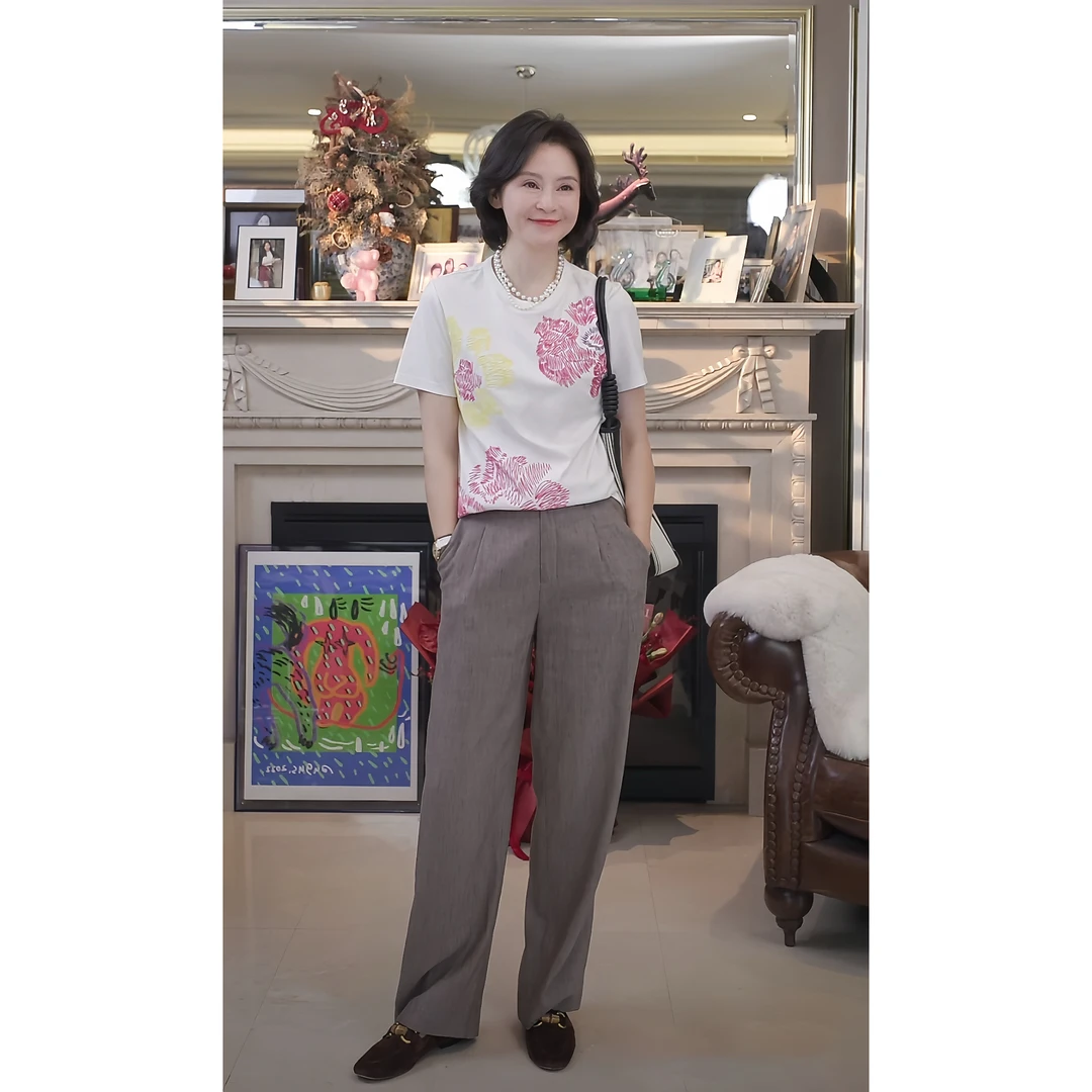 我是摩羯 镜里观花 永迈50支丝光棉万针绣花春夏正肩圆领短袖T恤