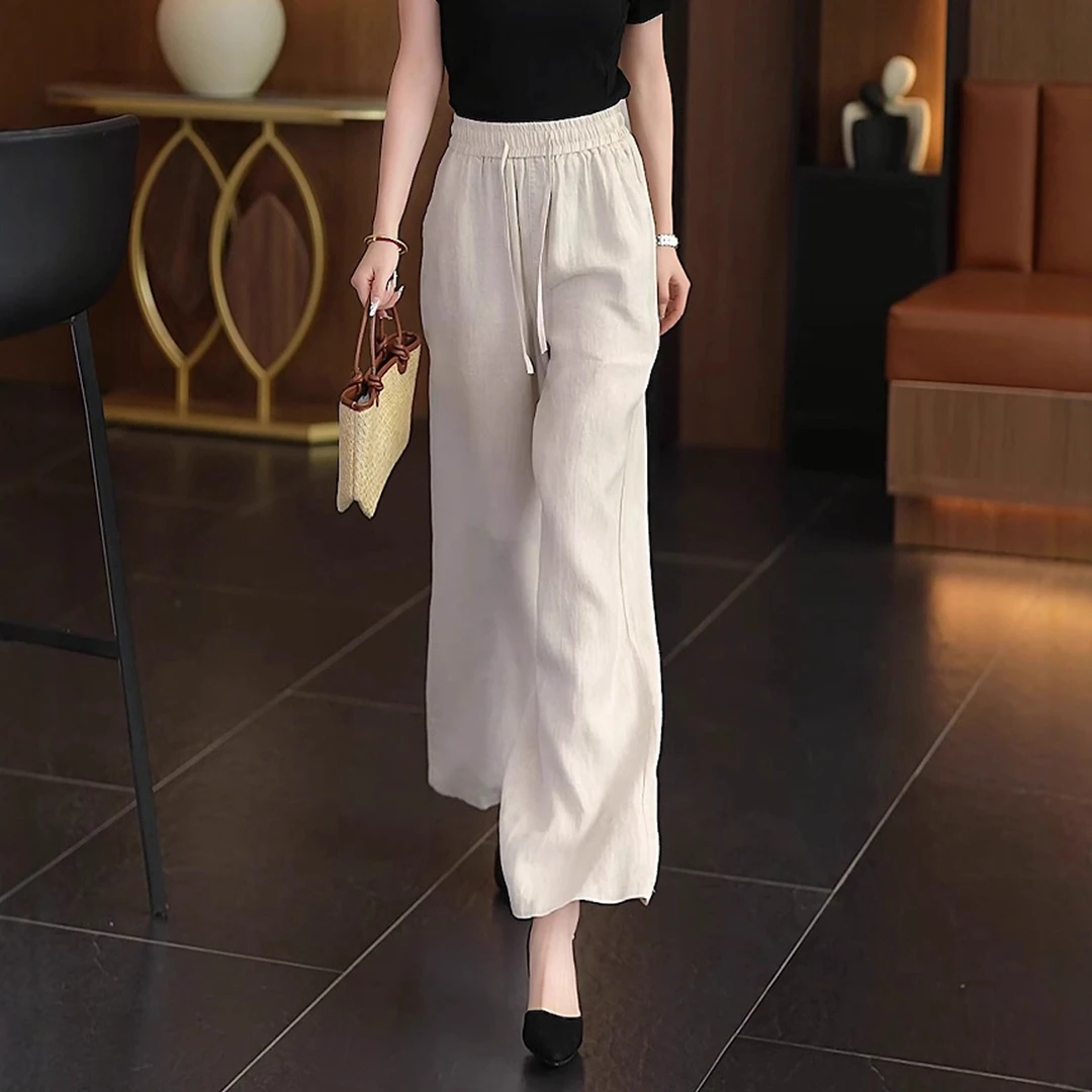 亚麻2025年超火的裤子女夏新款凉凉裤高腰显瘦梨型身材休闲阔腿裤