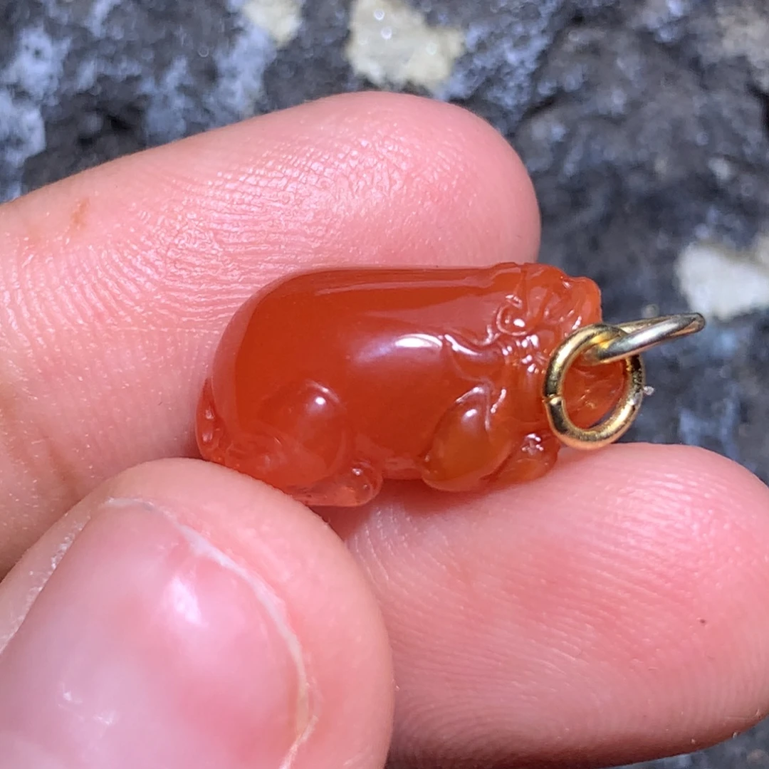 南红玛瑙未镶嵌貔貅雕刻925 银环