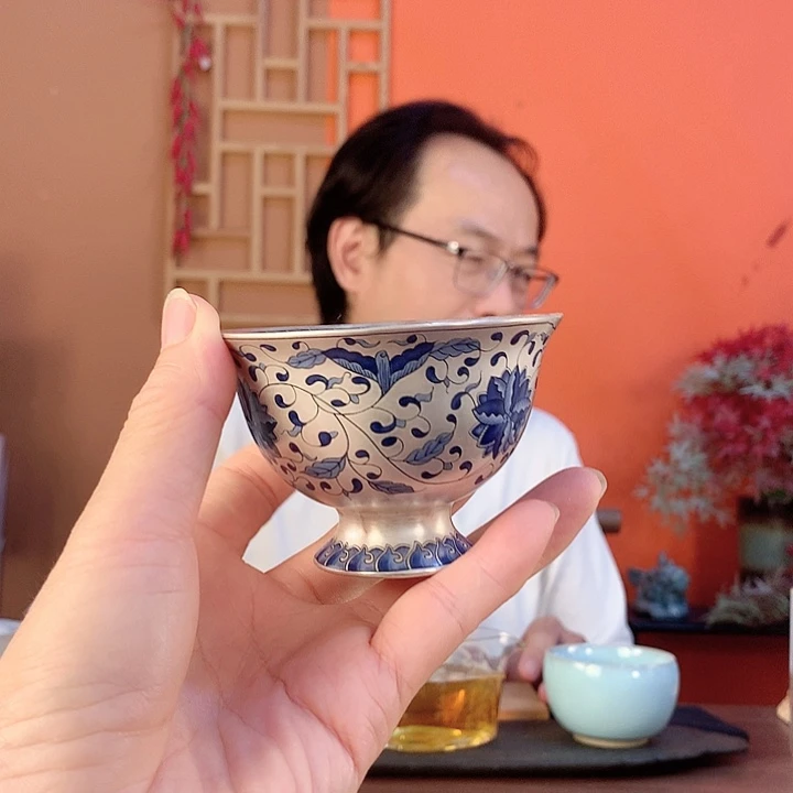 鎏银青花高足杯85585698