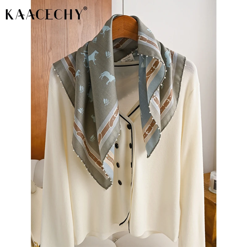 真丝羊毛围巾女款爆款2025新款雾霾蓝色钉珠双面异色丝毛装饰方巾