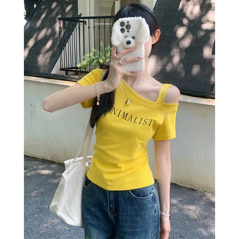 夏季新款纯欲设计感露肩吊带洋气上衣女显瘦甜辣洋气爆款短袖T恤