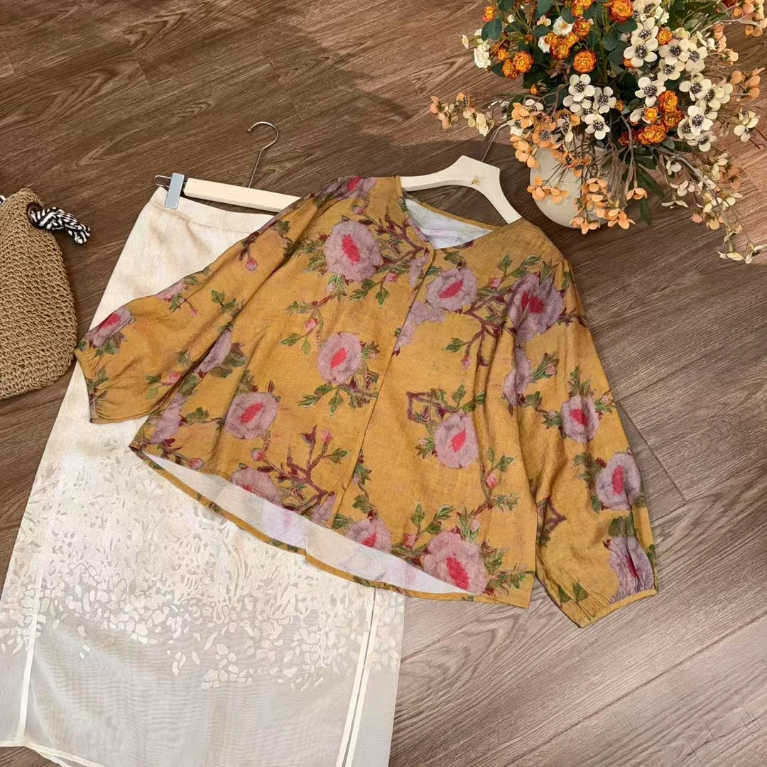 [听澜]Z300复古宽松显瘦小上衣夏季新中式新款休闲短袖