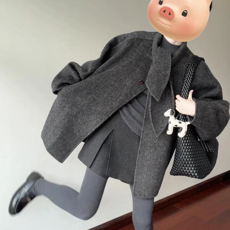 正流行呢子灰色大衣女2025秋冬新款毛呢外套小个子赫本风韩系气质