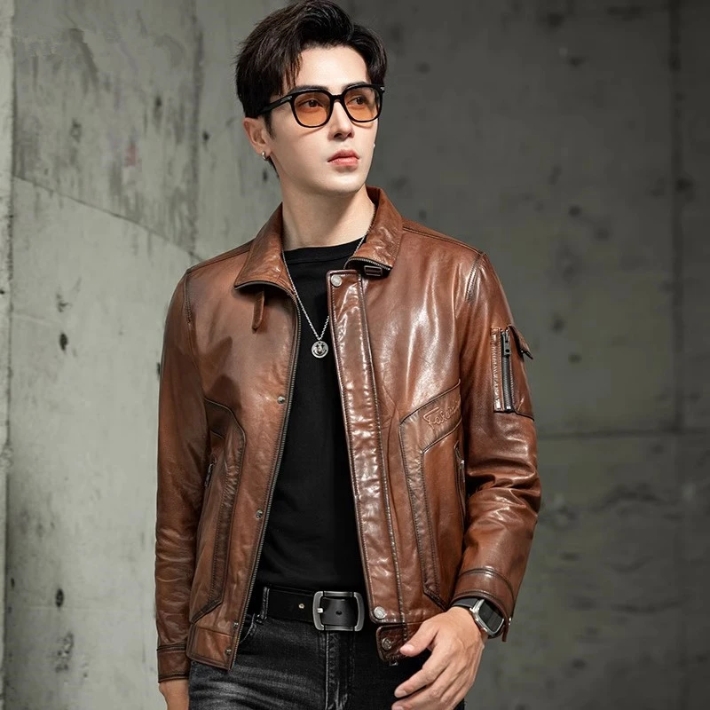 ZUOMUDIZUN/佐慕帝尊海宁皮衣山羊皮立领夹克男款时尚修身春秋款