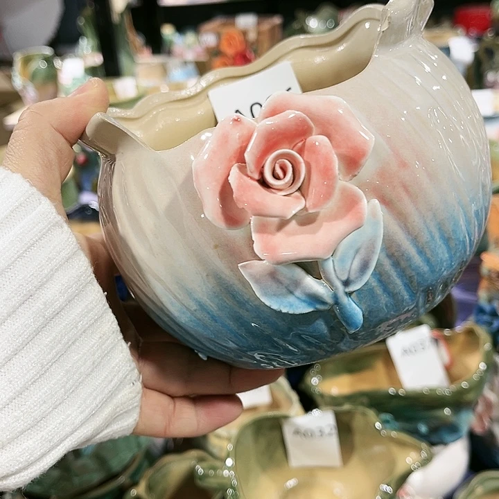 瓷片花盆多肉植物艺术品