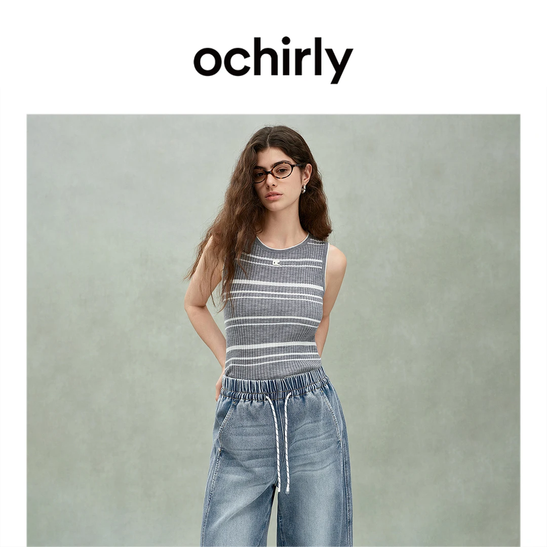 【可机洗澳大利亚100%羊毛】ochirly欧时力条纹毛织背心2025春新