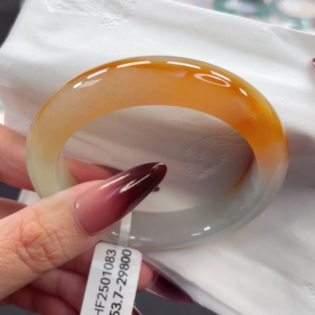 未镶嵌手镯翡翠4号53.7特色半山水蜜糖黄人间富贵色